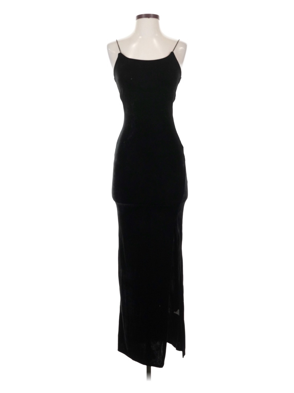 Sleek Satin Black Spaghetti-Strap Maxi Dress